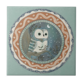 Whimsy Owl Mint Blue Terracotta Teal Aqua Tegeltje