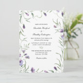 Whimsy Paarse Floral Wedding Kaart (Staand voorkant)