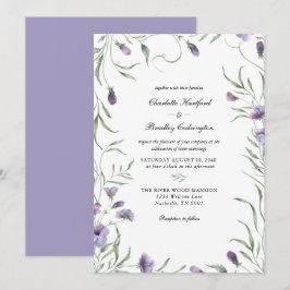 Whimsy Paarse Floral Wedding Kaart