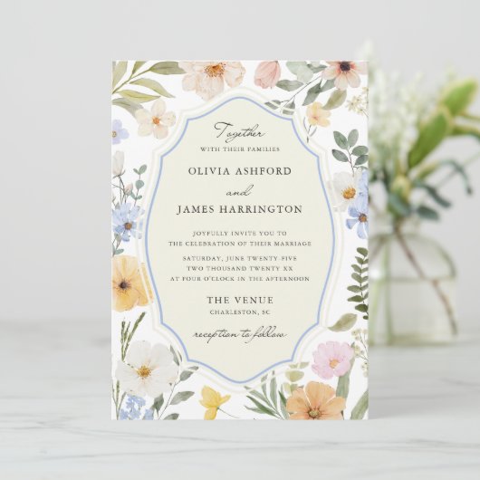 Whimsy Pastel Floral Wedding Kaart (Staand voorkant)