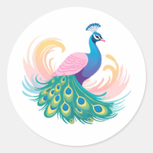 Whimsy Peacock-Sticker Ronde Sticker