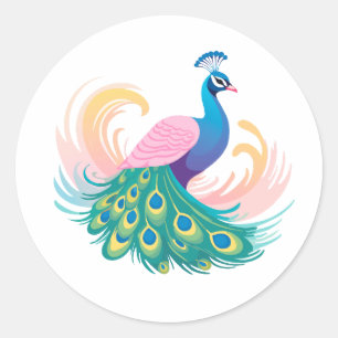 Whimsy Peacock-Sticker Ronde Sticker