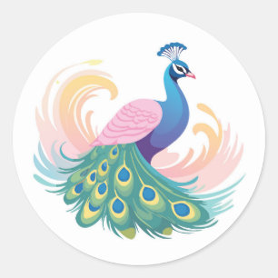 Whimsy Peacock-Sticker Ronde Sticker