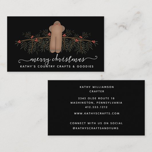 Whimsy peperkoek en groen Kerstmis Visitekaartje (Voorkant / Achterkant)