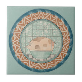 Whimsy Pig Mint Blue Terracotta Aqua Teal Tegeltje