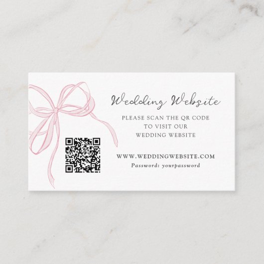 Whimsy Pink Bow Wedding QR Code Informatiekaartje (Voorkant)