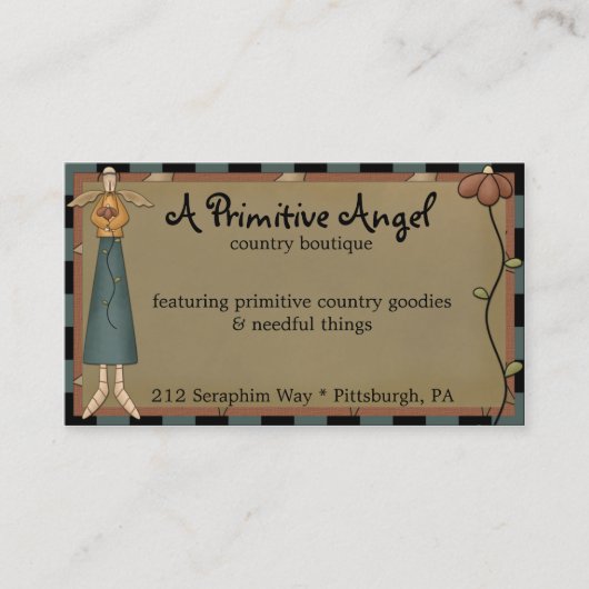 Whimsy Primitive Angel Country Visitekaartje (Voorkant)