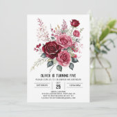 Whimsy Printable Bourgogne Bloemen Verjaardag Kaart (Staand voorkant)