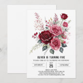 Whimsy Printable Bourgogne Bloemen Verjaardag Kaart (Voorkant / Achterkant)