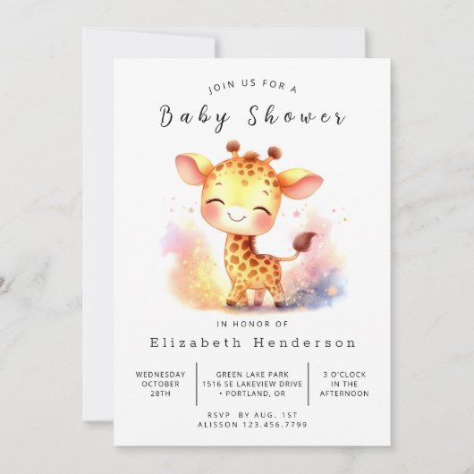 Whimsy Printable Giraffe Baby shower Kaart (Voorkant)