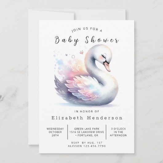 Whimsy Printable Swan Baby shower Kaart (Voorkant)