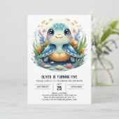 Whimsy Printable Waterverf Turtle Boy Verjaardag Kaart (Staand voorkant)