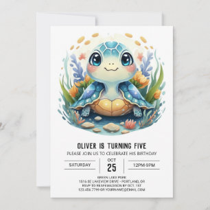 Whimsy Printable Waterverf Turtle Boy Verjaardag Kaart