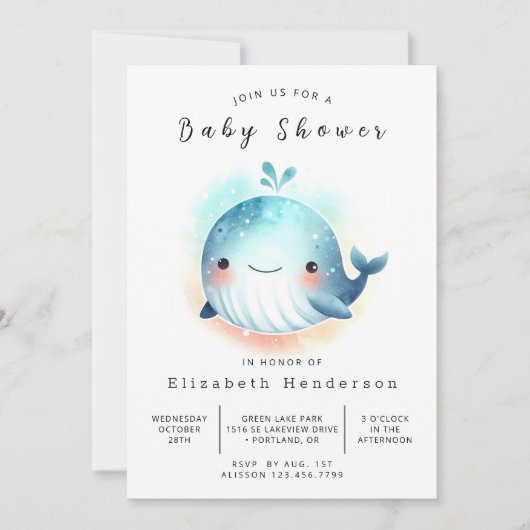 Whimsy Printable Whale Baby shower Kaart (Voorkant)