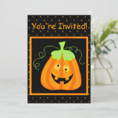 Whimsy Pumpkin Halloween Party Invitation Kaart (Staand voorkant)