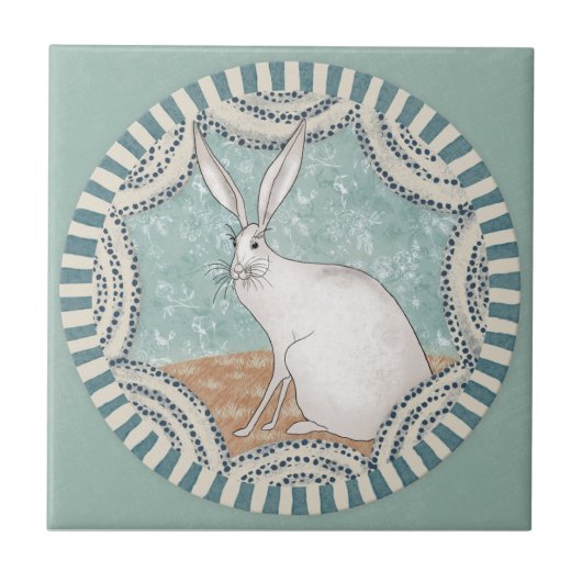 Whimsy Rabbit Mint Blue Terracotta Teal Aqua Tegeltje (Voorkant)