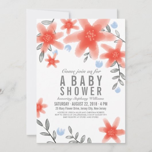 Whimsy Red Floral Baby shower Kaart (Voorkant)