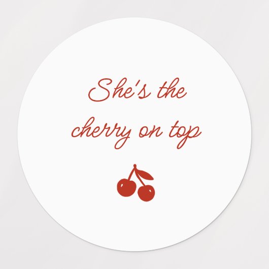Whimsy Red She's the Cherry on Top Bridal Shower Labels (Design 1)
