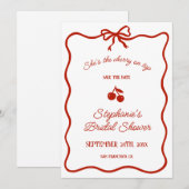 Whimsy Red Ze is de kers op het Vrijgezellenfeest Save The Date (Voorkant / Achterkant)