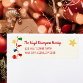 Whimsy retro kerstversieringen etiket