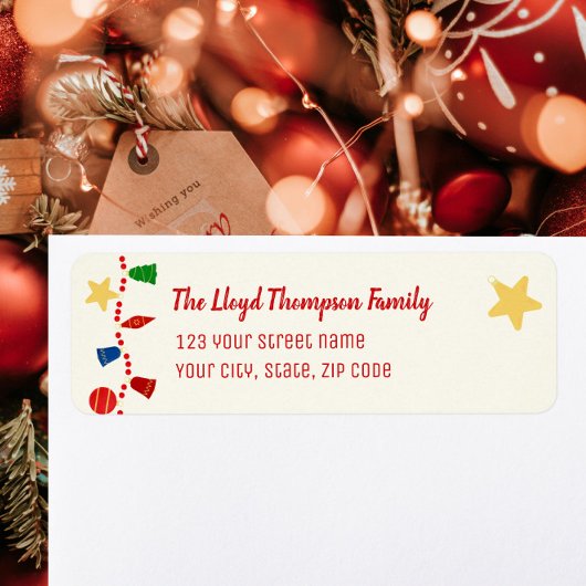 Whimsy retro kerstversieringen etiket