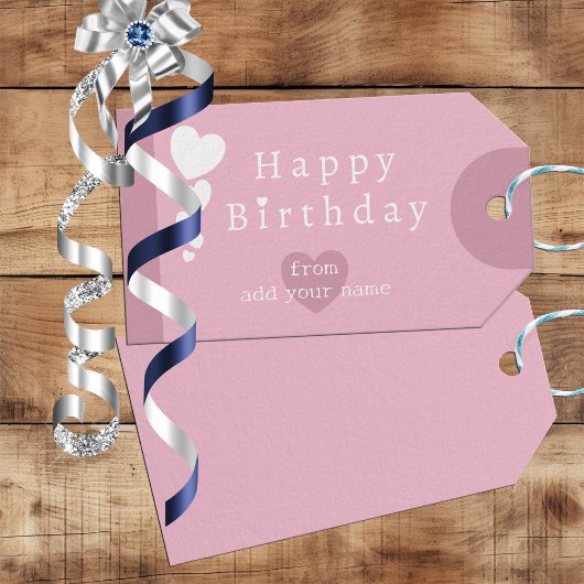 Whimsy Roos - Roze Verjaardagsharten Cadeau Labels Cadeaulabel