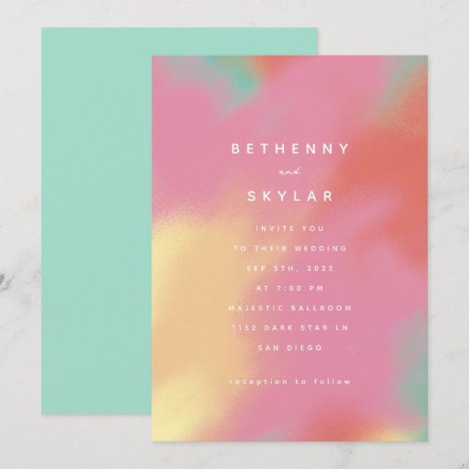 Whimsy Roze en Blauwgroen Kaart (Voorkant / Achterkant)