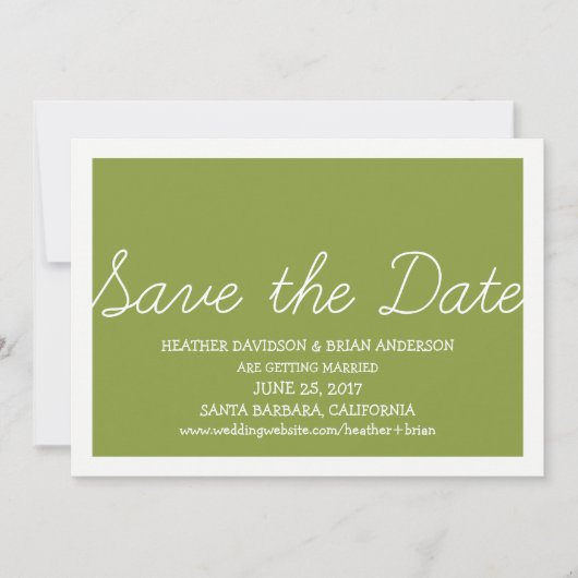 Whimsy Save the Date Uitnodiging, Olijfgroen Kaart (Voorkant)