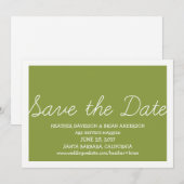 Whimsy Save the Date Uitnodiging, Olijfgroen Kaart (Voorkant / Achterkant)