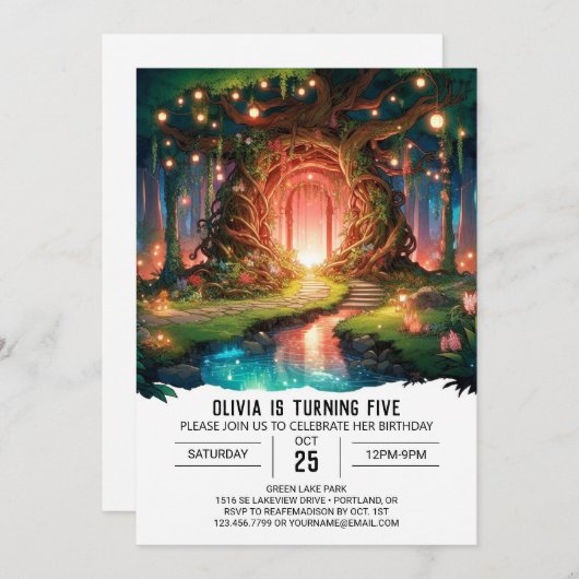 Whimsy Schattig Woodland Digitale Verjaardag Kaart (Voorkant / Achterkant)