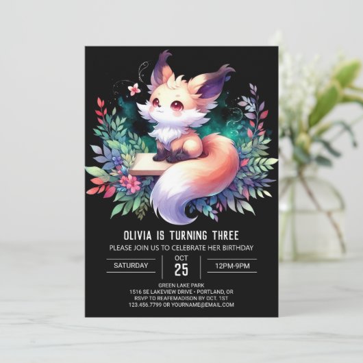 Whimsy Schattige Fox Verjaardag digitaal Kaart (Staand voorkant)