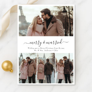 Whimsy Script 4 Foto Vrolijk & Getrouwd Kerstmis Feestdagenkaart