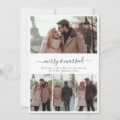 Whimsy Script 4 Foto Vrolijk & Getrouwd Kerstmis Feestdagenkaart (Voorkant)