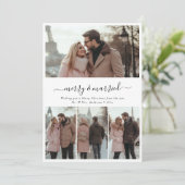 Whimsy Script 4 Foto Vrolijk & Getrouwd Kerstmis Feestdagenkaart (Staand voorkant)