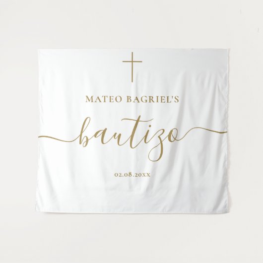 Whimsy Script Bautizo Spaans Doop Neutraal Goud Wandkleed (Voorkant (horizontaal))