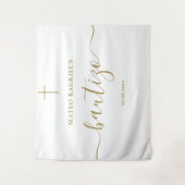 Whimsy Script Bautizo Spaans Doop Neutraal Goud Wandkleed (Voorkant)