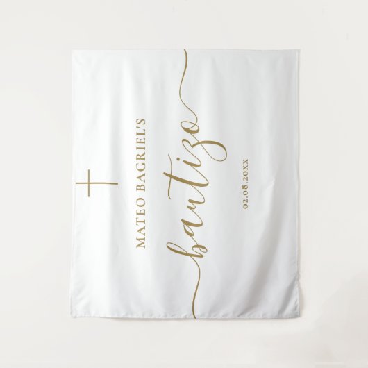 Whimsy Script Bautizo Spaans Doop Neutraal Goud Wandkleed (Voorkant)