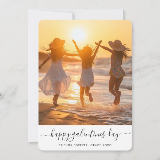 Whimsy Script Beach Foto Galentines Day Kaart (Voorkant)