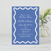 Whimsy Script Blue Scribble Border Baby shower Kaart (Staand voorkant)