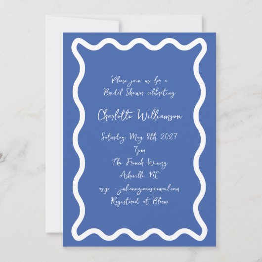 Whimsy Script Blue Scribble Border Vrijgezellenfee Kaart (Voorkant)