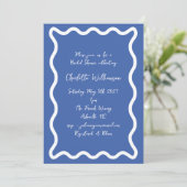 Whimsy Script Blue Scribble Border Vrijgezellenfee Kaart (Staand voorkant)