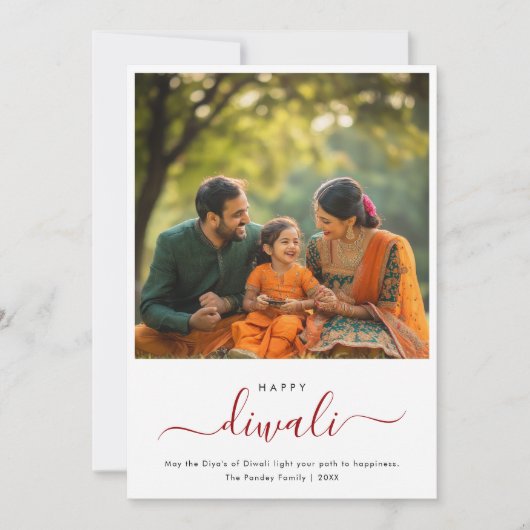 Whimsy Script Diwali Family Fotoviering Feestdagenkaart (Voorkant)