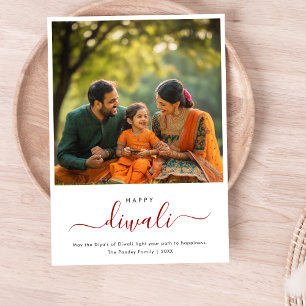 Whimsy Script Diwali Family Fotoviering Feestdagenkaart