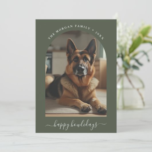 Whimsy Script Duitse herder Happy Howlidays Feestdagenkaart (Staand voorkant)