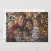 Whimsy Script Familiefoto Feliz Navidad Red Feestdagenkaart (Voorkant)