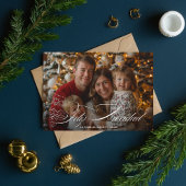 Whimsy Script Familiefoto Feliz Navidad Red Feestdagenkaart