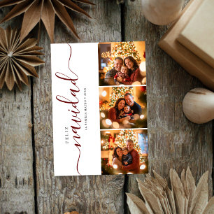 Whimsy Script Feliz Navidad Christmas Dark Red Feestdagenkaart