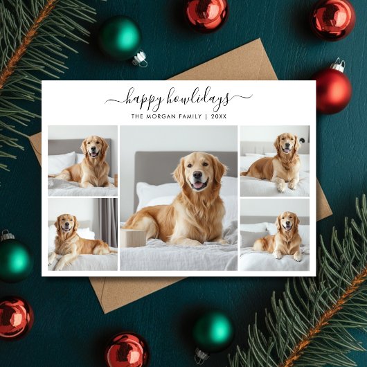 Whimsy Script Happy Howholidays Hond 5 Fotocollage Feestdagenkaart