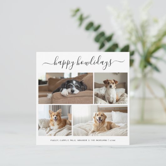 Whimsy Script Happy Howholidays Hond Kerstfoto Feestdagenkaart (Staand voorkant)