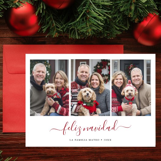 Whimsy Script Hispanic Christmas Feliz Navidad Red Feestdagenkaart